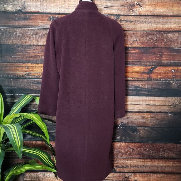 Jones New York Womens 10 Soft Alpaca Wool Blend Long Coat Jacket Lined Wine - Picture 3 of 11